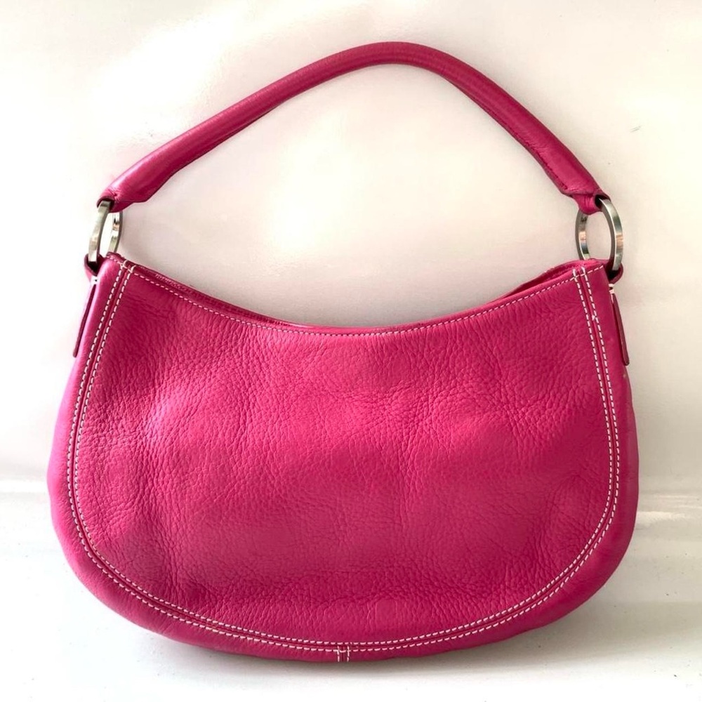 Ann Taylor Genuine Leather Hot pink leather shoulder bag with white stitching